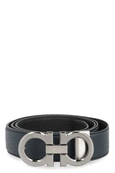 Ferragamo Gancini Reversible Leather Belt In Blue