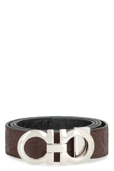 Ferragamo Gancini Reversible Leather Belt In Brown
