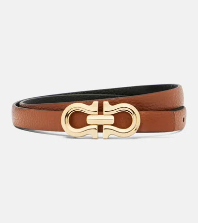 Ferragamo Gancini Reversible Leather Belt In Brown