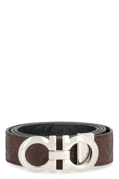 Ferragamo Gancini Reversible Leather Belt In Purple