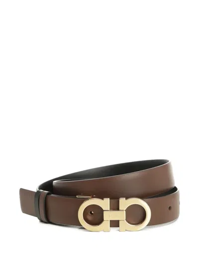 Ferragamo Gancini Reversible Leather Belt In Brown