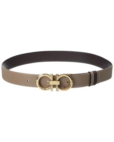 Ferragamo Gancini Reversible Leather Belt In Brown