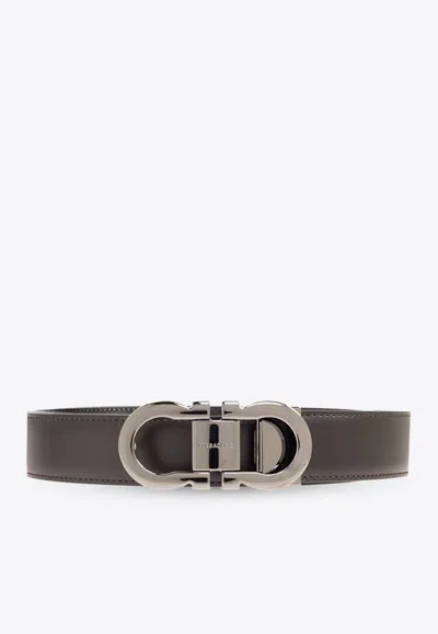 Ferragamo Gancini Reversible Leather Belt In Brown
