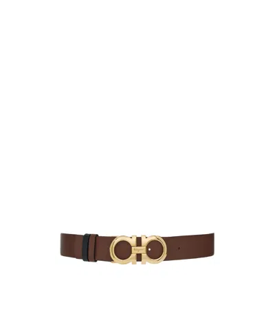 Ferragamo Gancini Reversible Leather Belt In Brown