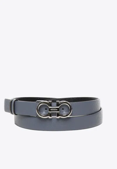 Ferragamo Gancini Reversible Leather Belt In Gray