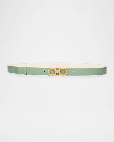 Ferragamo Gancini Reversible Leather Belt In Green