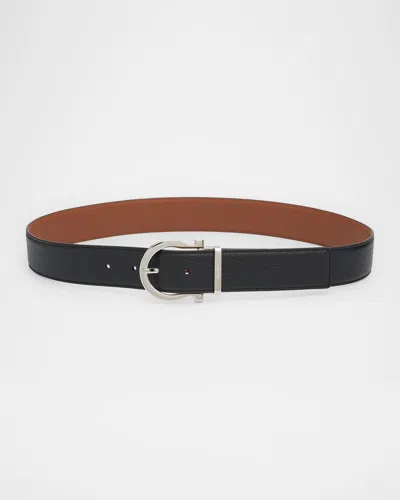 Ferragamo Gancini Reversible Leather Belt In Black