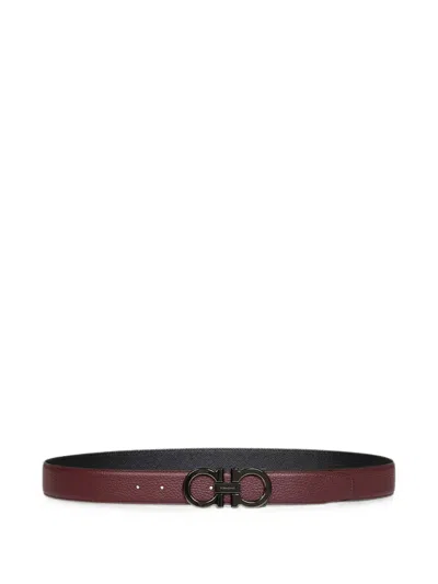 Ferragamo Two-tone Gancini Reversible Belt In Burgundy