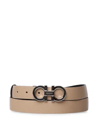 Ferragamo Gancini Reversible Leather Belt In Neutrals