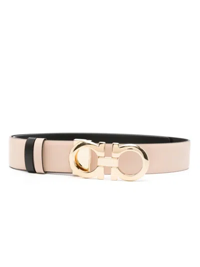 Ferragamo Gancini Reversible Leather Belt In Beige