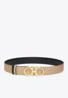 Ferragamo Gancini Reversible Leather Belt In Sand