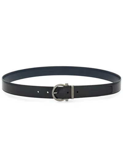 Ferragamo Gancini Reversible Leather Belt In Black