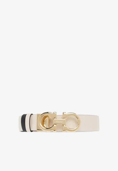 Ferragamo Gancini Reversible Leather Belt In White