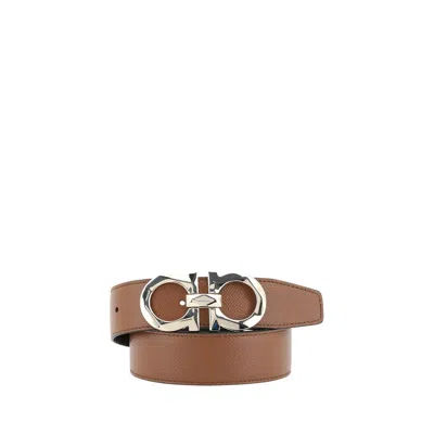 Ferragamo Gancini Reversible Belt In Brown