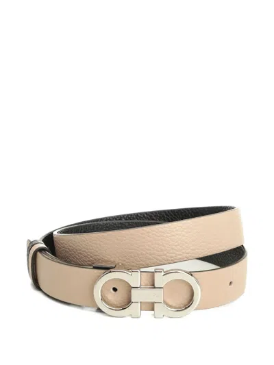Ferragamo Gancini Reversible Textured-leather Belt In Neutral
