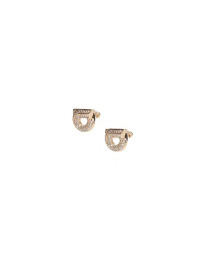 Ferragamo "gancini" Rhinestone Earrings In Gold