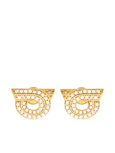 Ferragamo Crystal-embellished Gancini Earrings In Grey