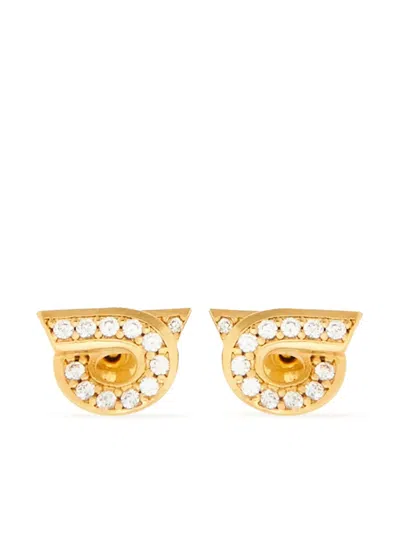 Ferragamo Gancini Rhinestone-embellished Earrings In Gold