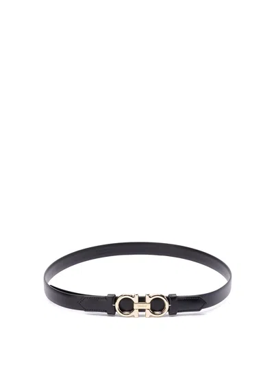 Ferragamo Gancini-buckle Leather Rolo Belt In Black