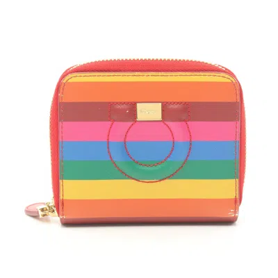 Ferragamo Gancini Round Zipper Bifold Wallet Leather Multicolor