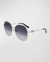 Ferragamo Gancini Rounded Oversized Square Metal Sunglasses In Rose Gold/grey Gradient