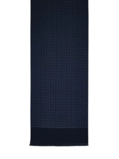 Ferragamo Gancini Scarf In Blue Wool