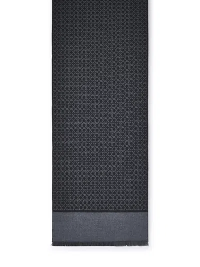Ferragamo Gancini Scarf In Gray Wool In Blue