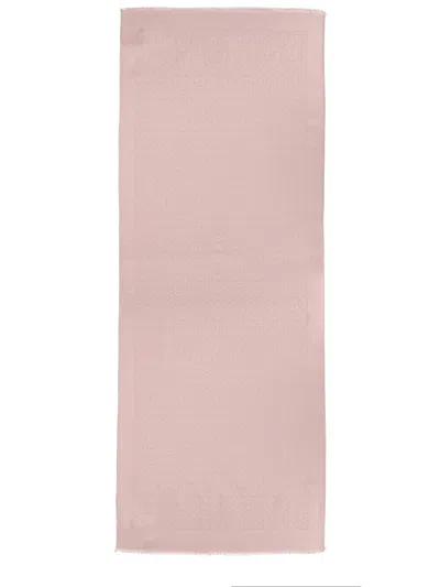 Ferragamo Gancini Motif Rectangular Scarf Fringed Edges In Pink