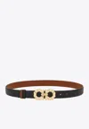 Ferragamo Gancini-shaped Buckle Reversible Leather Belt In Black