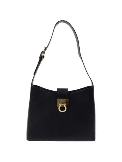 Pre-owned Ferragamo Gancini Shoulder Bag In Black
