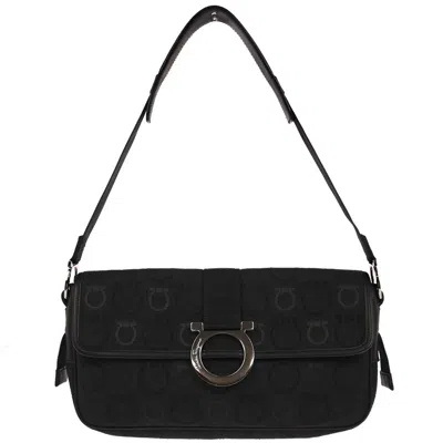Pre-owned Ferragamo Gancini Shoulder Bag Canvas Canvas Shoulder Bag Bag () In Black