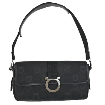 Pre-owned Ferragamo Gancini Shoulder Bag Canvas Canvas Shoulder Bag Bag () In Black