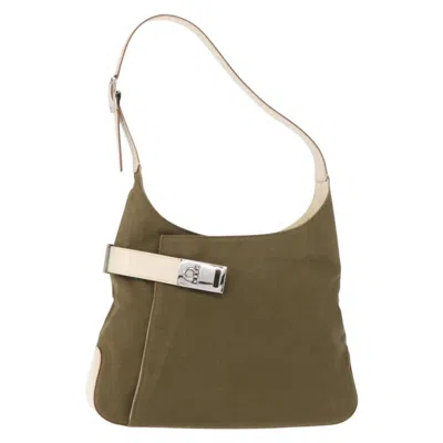 Pre-owned Ferragamo Gancini Shoulder Bag Canvas Canvas Shoulder Bag Bag () In Green