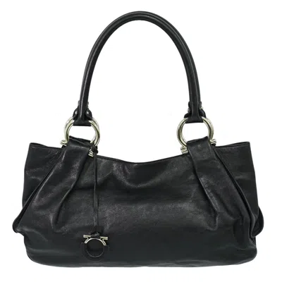 Pre-owned Ferragamo Gancini Shoulder Bag Leather Leather Bag () In Black