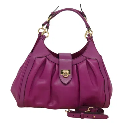Pre-owned Ferragamo Gancini Shoulder Bag Leather Leather Bag () In Purple