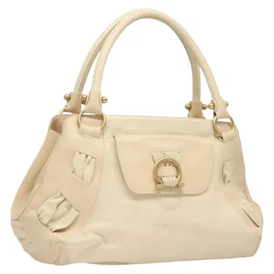 Pre-owned Ferragamo Gancini Shoulder Bag Leather Leather Handbag () In White