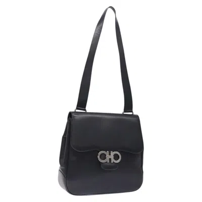 Pre-owned Ferragamo Gancini Shoulder Bag Leather Leather Shoulder Bag Bag () In Black