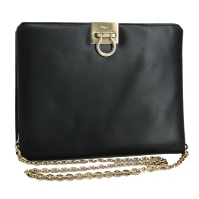Pre-owned Ferragamo Gancini Shoulder Bag Leather Leather Shoulder Bag Bag () In Black