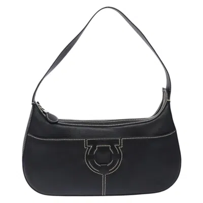 Pre-owned Ferragamo Gancini Shoulder Bag Leather Leather Shoulder Bag Bag () In Black