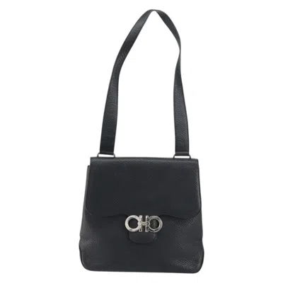 Pre-owned Ferragamo Gancini Shoulder Bag Leather Leather Shoulder Bag Bag () In Black