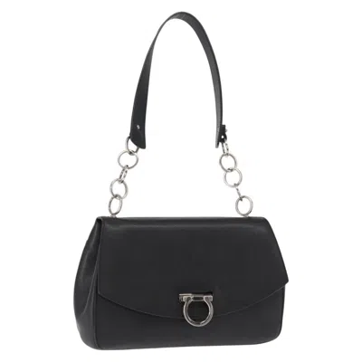 Pre-owned Ferragamo Gancini Shoulder Bag Leather Leather Shoulder Bag Bag () In Black
