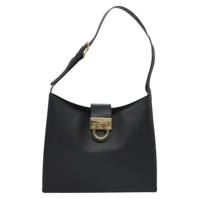 Pre-owned Ferragamo Gancini Shoulder Bag Leather Leather Shoulder Bag Bag () In Black