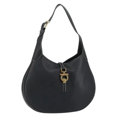 Pre-owned Ferragamo Gancini Shoulder Bag Leather Leather Shoulder Bag Bag () In Black
