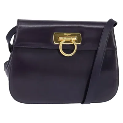 Pre-owned Ferragamo Gancini Shoulder Bag Leather Leather Shoulder Bag Bag () In Blue