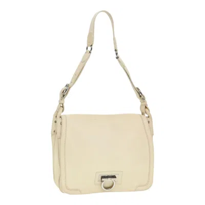 Pre-owned Ferragamo Gancini Shoulder Bag Leather Leather Shoulder Bag Bag () In White