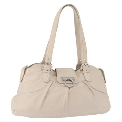 Pre-owned Ferragamo Gancini Shoulder Bag Leather Leather Shoulder Bag Bag () In White