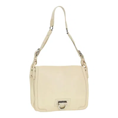 Pre-owned Ferragamo Gancini Shoulder Bag Leather Leather Shoulder Bag Bag () In White
