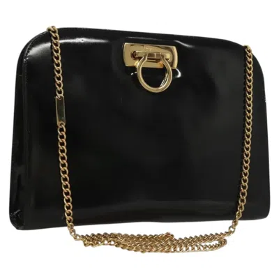 Pre-owned Ferragamo Gancini Shoulder Bag Patent Leather Patent_leather Shoulder Bag Bag () In Black