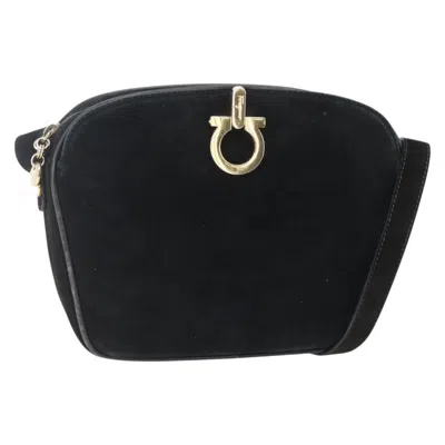 Pre-owned Ferragamo Gancini Shoulder Bag Suede Suede Shoulder Bag Bag () In Black