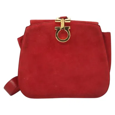 Pre-owned Ferragamo Gancini Shoulder Bag Suede Suede Shoulder Bag Bag () In Red